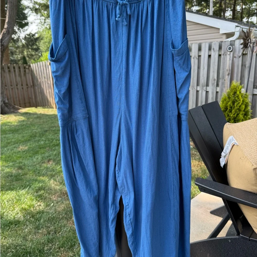 Free People Blue Relaxed Pocket Jumpsuit